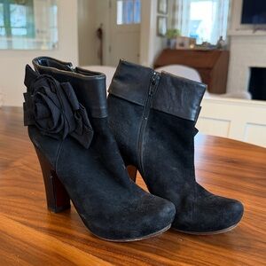 Chie Mihara Black Heeled Boots with Floral Accent